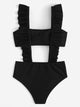 Rib Bandeau With Ruffle Suspender Two Piece Swim
