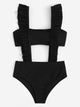 Rib Bandeau With Ruffle Suspender Two Piece Swim