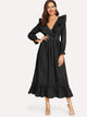 Double V Neck Surplice Ruffle Maxi Dress