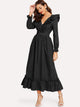 Double V Neck Surplice Ruffle Maxi Dress