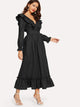 Double V Neck Surplice Ruffle Maxi Dress