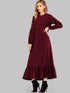 Faux Pearl Beaded Ruffle Hem Maxi Dress