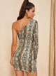 One Shoulder Snakeskin Bodycon Dress