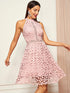 Guipure Lace Overlay Halter Dress