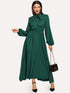Lantern Sleeve Tie Neck Maxi Dress