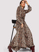 Snakeskin Print Tie Neck Maxi Dress