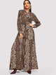 Snakeskin Print Tie Neck Maxi Dress