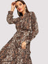 Snakeskin Print Tie Neck Maxi Dress