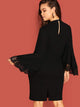 Plus Mock-Neck Lace Trim Dress