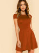  V Back Cap Sleeve Fit & Flare Dress