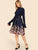50s Frill Neck Self Belt Flared Floral Dress