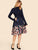 50s Frill Neck Self Belt Flared Floral Dress