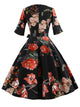 50s Ribbon Tie Floral Print Flare Dress