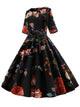 50s Ribbon Tie Floral Print Flare Dress