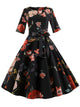 50s Ribbon Tie Floral Print Flare Dress