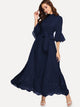 Scalloped Laser Cut Self Belted Maxi Dress