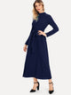 Keyhole Back Appliques Belted Longline Dress
