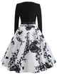 50s Ribbon Tie Floral Print Flared Dress