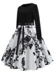 50s Ribbon Tie Floral Print Flared Dress