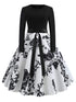 50s Ribbon Tie Floral Print Flared Dress