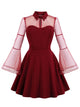 Flounce Sleeve Mesh Yoke Flare Dress