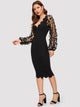 3D Applique Mesh Sleeve Scallop Edge Dress