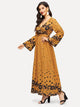 Surplice Neck Bell Sleeve Fit & Flare Floral Dress
