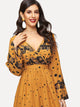 Surplice Neck Bell Sleeve Fit & Flare Floral Dress