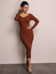 Double V Neckline Rib Midi Dress