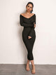 Double V Neckline Rib Midi Dress
