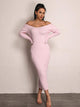 Double V Neckline Rib Midi Dress