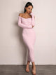 Double V Neckline Rib Midi Dress
