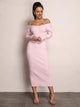 Double V Neckline Rib Midi Dress