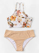 Plus Floral Criss Cross Top With Striped Bikini