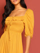 Tied Ruffle Neck Smocked Split Maxi Dress