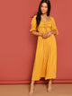 Tied Ruffle Neck Smocked Split Maxi Dress