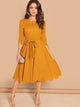 Scallop Trim Belted Flare Dress