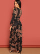 Scarf Print Plunge Belted Maxi Wrap Dress
