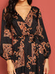 Scarf Print Plunge Belted Maxi Wrap Dress
