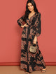 Scarf Print Plunge Belted Maxi Wrap Dress