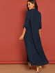 Rolled Tab Sleeve Button Front Maxi Dress