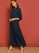 Rolled Tab Sleeve Button Front Maxi Dress