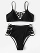 Criss Cross Top With Ladder Cut-out Bikini Set