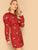 Gigot Sleeve Slit Back Crane Print Dress