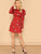 Gigot Sleeve Slit Back Crane Print Dress