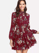  Tie Neck Flower Print Dress