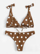 Self Tie Shoulder Polka Dot Bikini Set