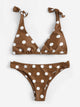 Self Tie Shoulder Polka Dot Bikini Set