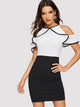 Ruffle Cold Shoulder Combo Bodycon Dress