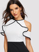 Ruffle Cold Shoulder Combo Bodycon Dress